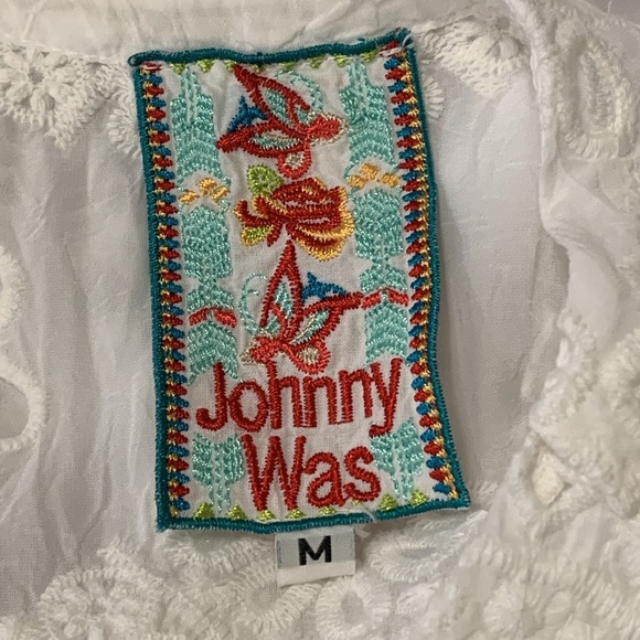 JOHNNY WAS Marietta Cap Sleeve Eyelet Blouse in White - Picture 5 of 7